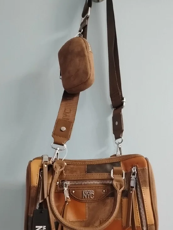NWT Steve Madden Patchwork Leather Messenger Bag in Brown - Picture 4 of 6